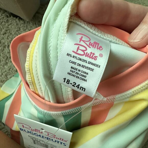 Ruffle Butts Girls Saltwater Stripe Multicolor One Piece RashGuard Sz 18-24M NWT - Picture 5 of 5